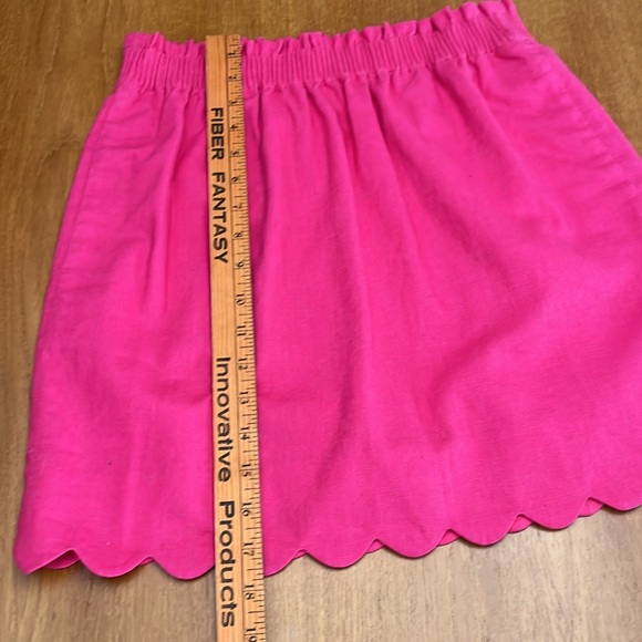 J Crew Pink Scalloped Hem Linen Mini Skirt, Elastic Waist, Side Pockets, Size 2 - Picture 6 of 11